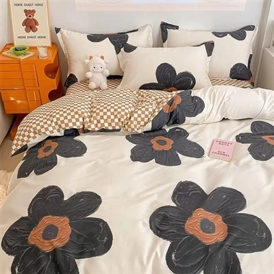 Juego de edredón de algodón floral negro