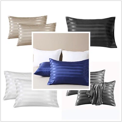 Fundas de almohada con rayas de satén